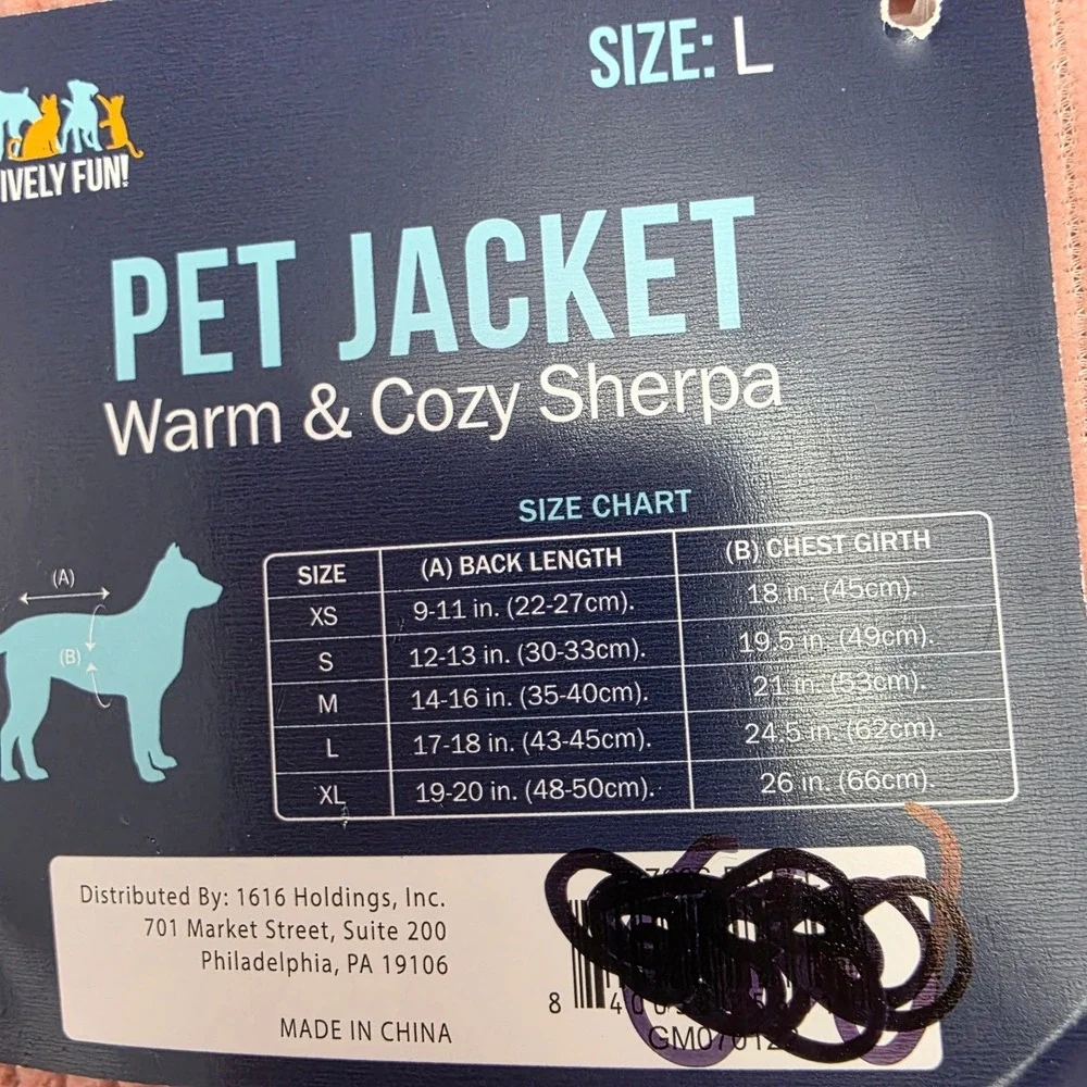 Pawsitively Fun Pink‎ Corduroy Sherpa Lined Pet Dog Jacket Warm Cozy Size L